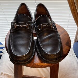 Gucci Black Leather Horsebit Loafers